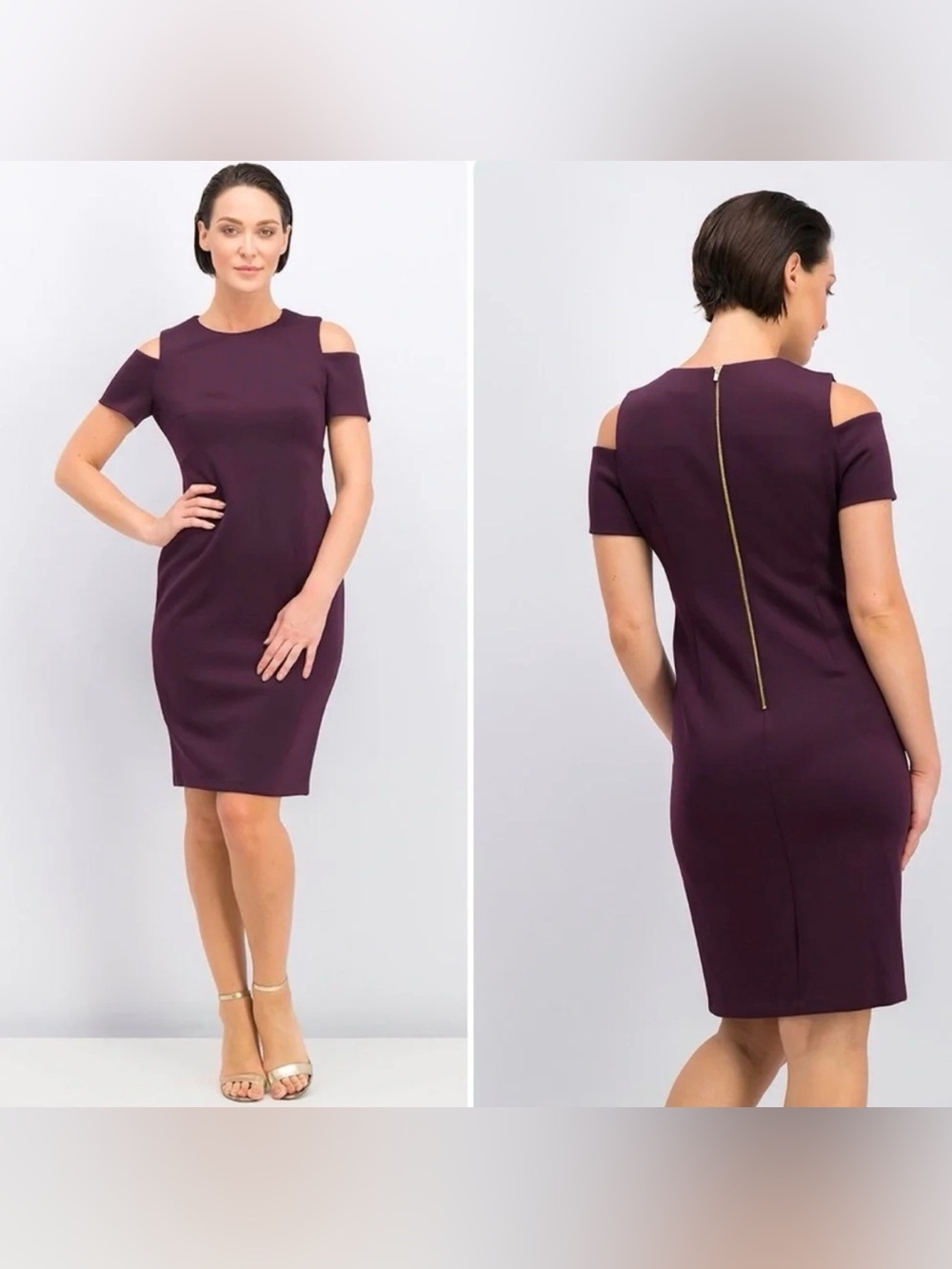 Calvin Klein Plum Cold-Shoulder Sheath Dress - Size 8 - Picture 3 of 10